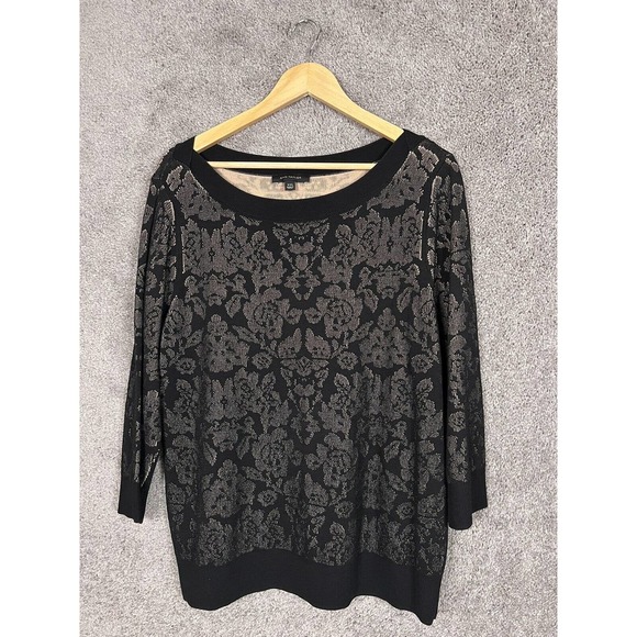 Ann Taylor Sweater Womens XXL 2XL 3/4 Sleeve Black Nude Scoop Neck Ladies - Picture 1 of 8